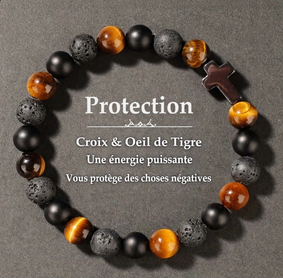 Bracelet protection croix & oeil du tigre